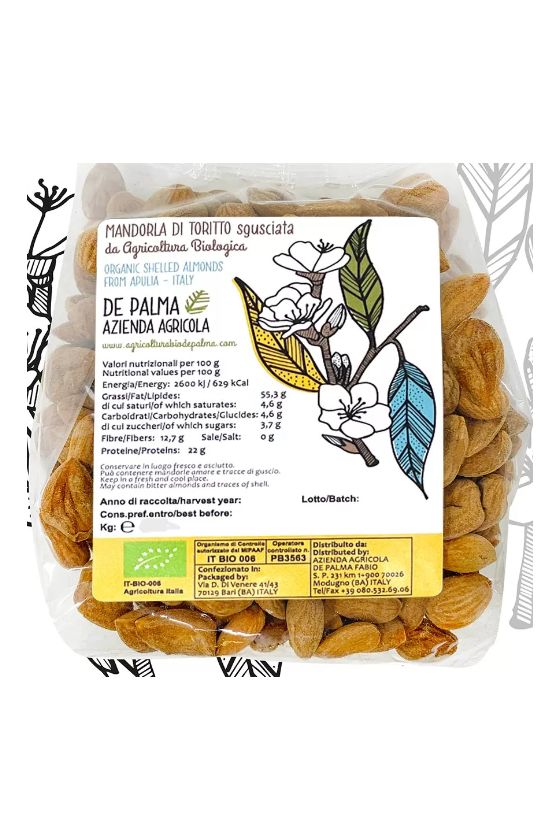 Organic shelled almonds from Toritto - De Palma Azienda Agricola 100g